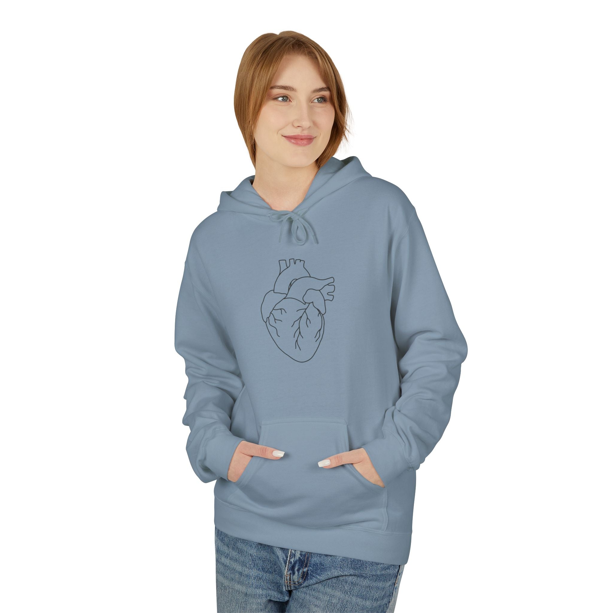 Minimal Anatomical Heart Hoodie — Line Art Medical Heart Pullover