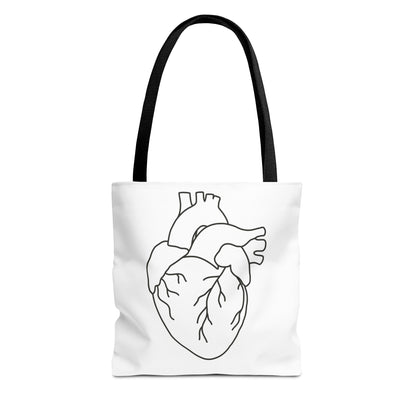 Anatomical Heart Tote Bag — Minimal Line Art Medical Shopper