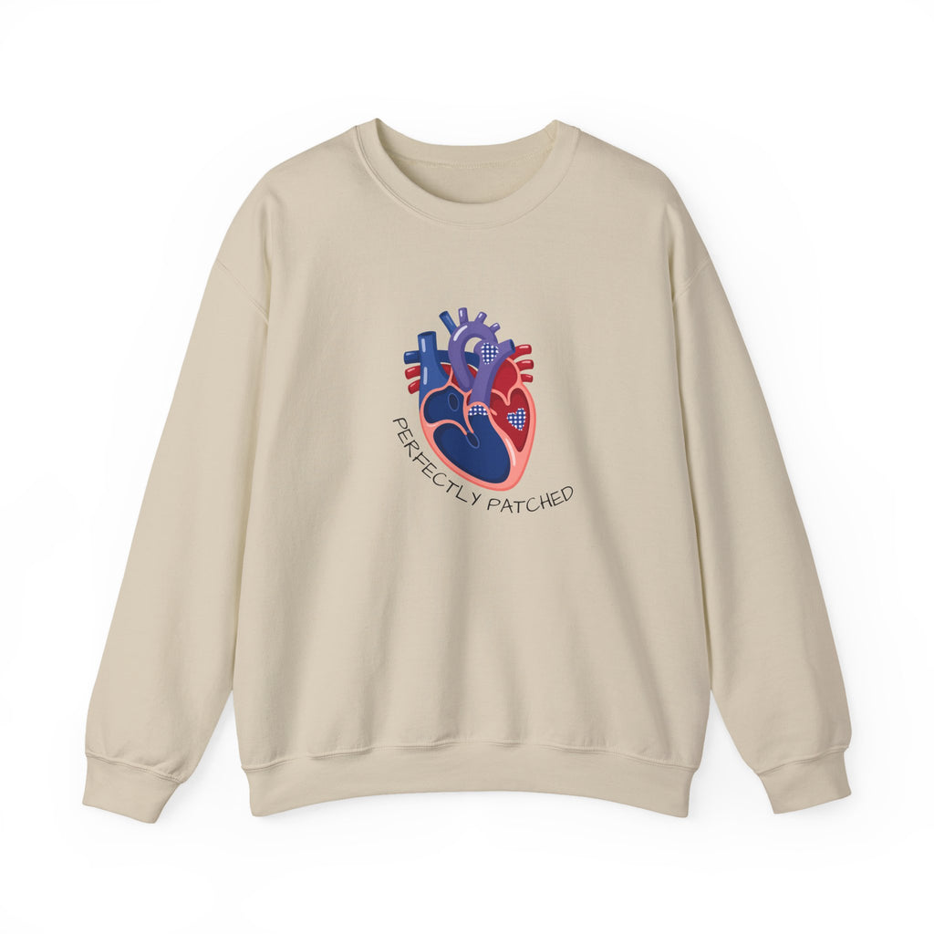 Crewneck Sweatshirt — 'Perfectly Patched' Anatomical Heart Graphic