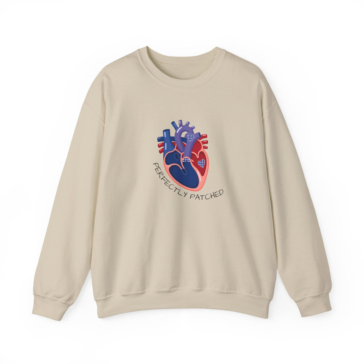 Crewneck Sweatshirt — 'Perfectly Patched' Anatomical Heart Graphic