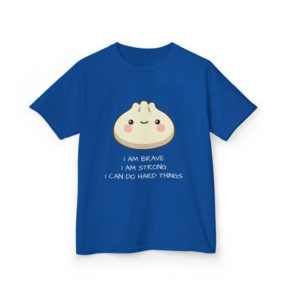 Marlee's Kids Tee — Cute Dumpling Graphic with 'I Am Brave, I Am Strong' Affirmation