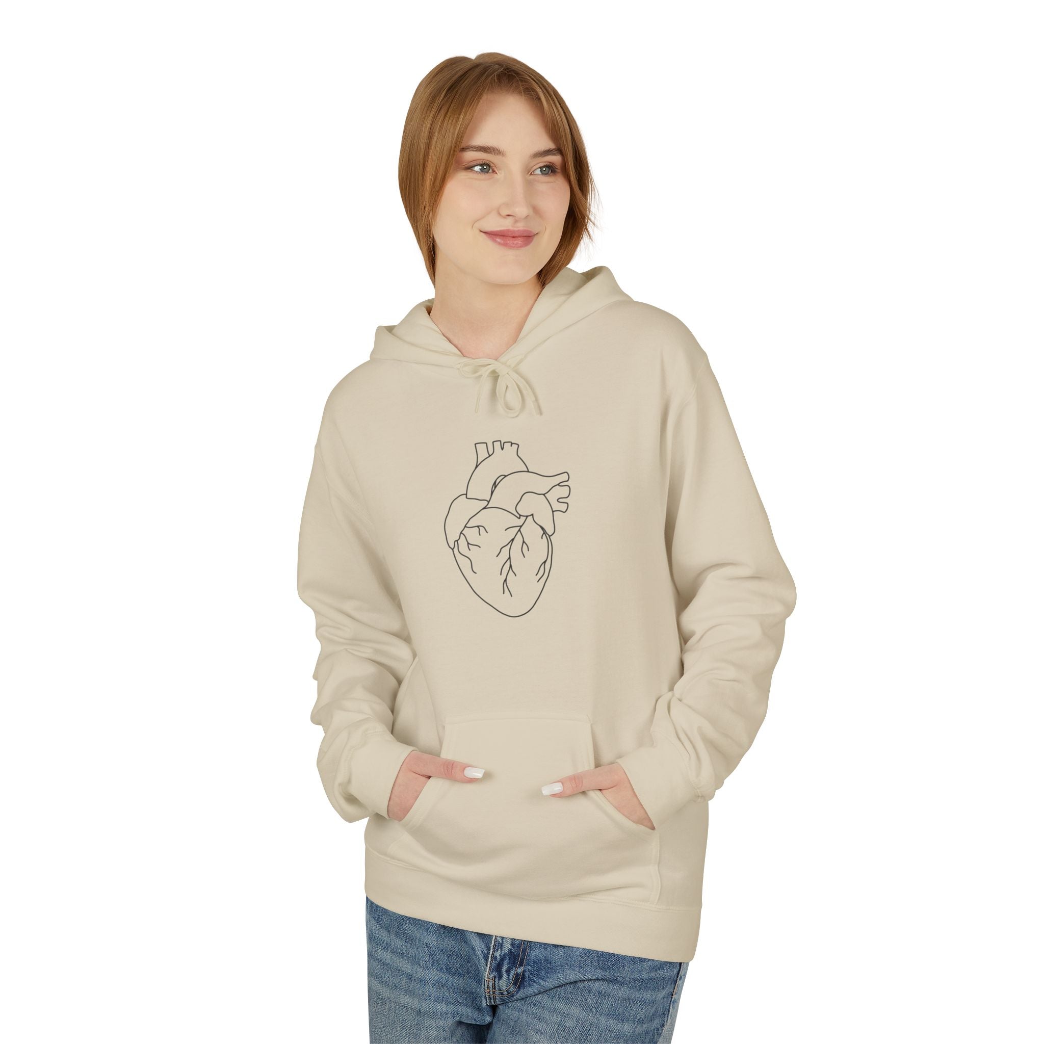 Minimal Anatomical Heart Hoodie — Line Art Medical Heart Pullover