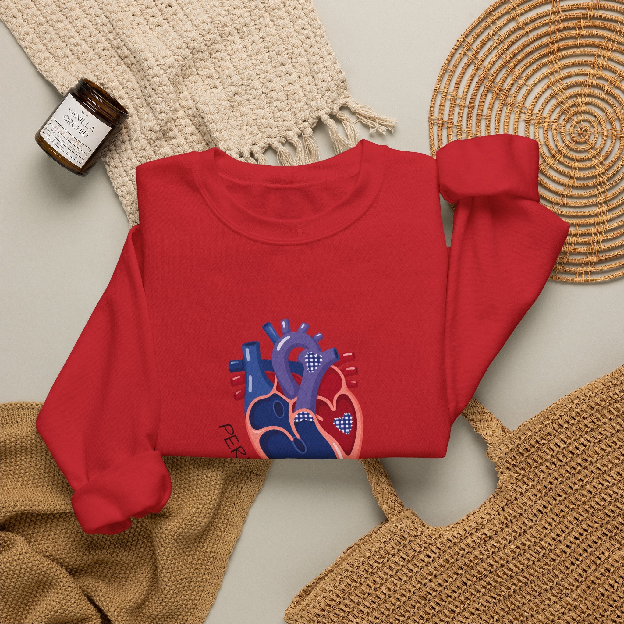Crewneck Sweatshirt — 'Perfectly Patched' Anatomical Heart Graphic