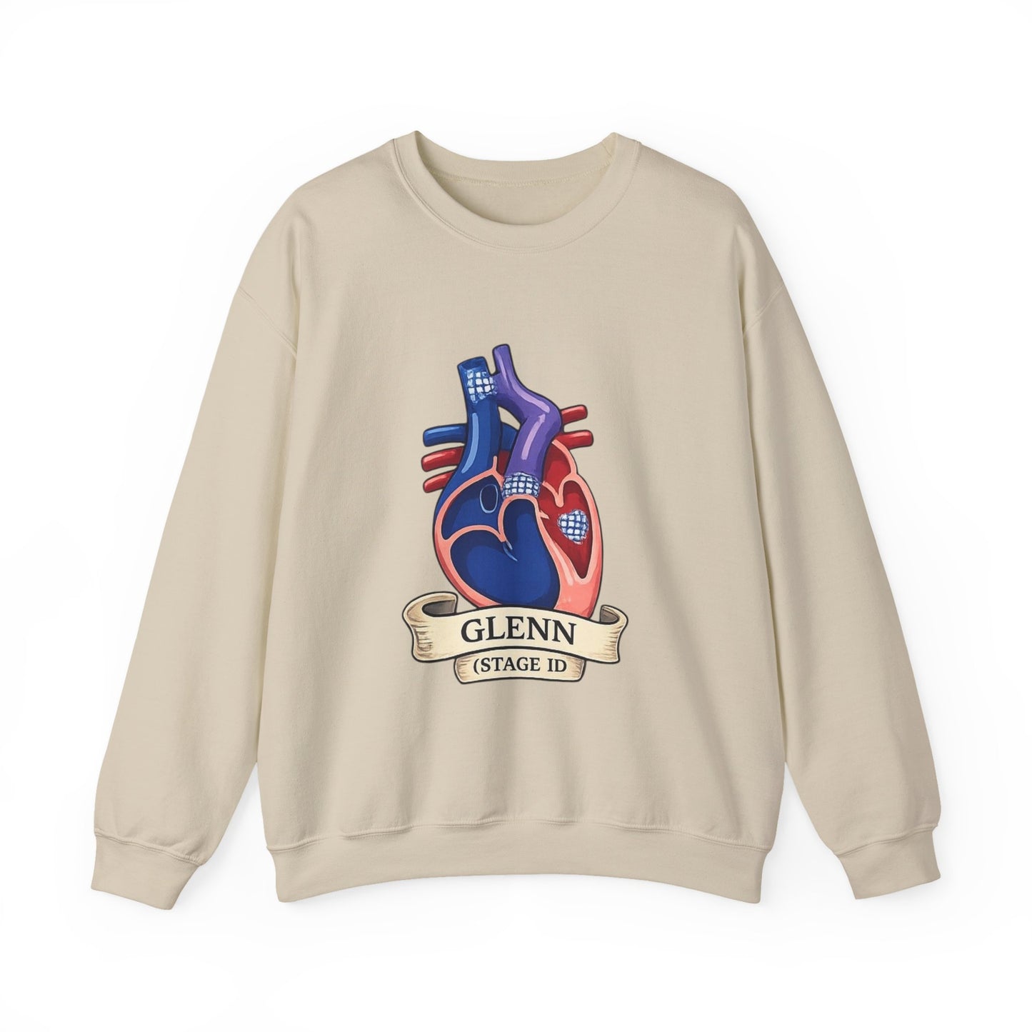 Heart Guitar Crewneck Sweatshirt — Personalized "GLENN (STAGE ID)" Musician Design