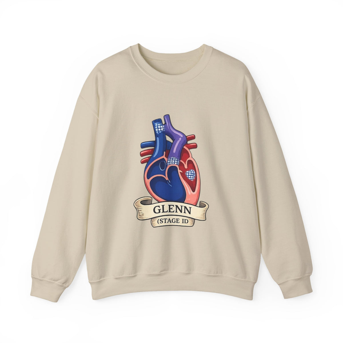 Heart Guitar Crewneck Sweatshirt — Personalized "GLENN (STAGE ID)" Musician Design