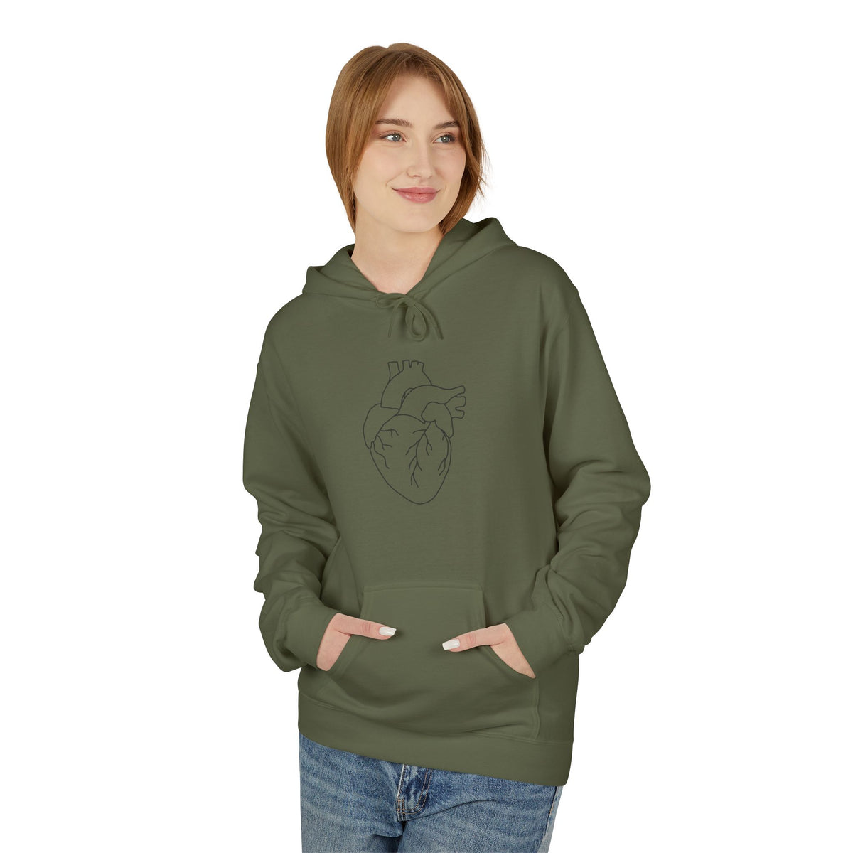 Minimal Anatomical Heart Hoodie — Line Art Medical Heart Pullover