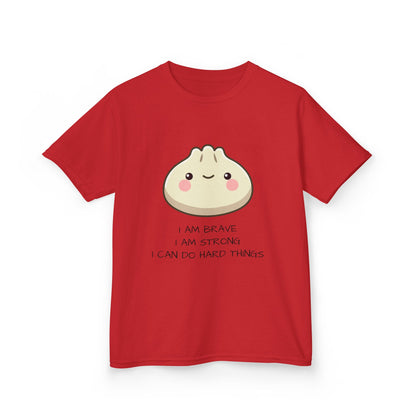 Marlee's Kids Tee — Cute Dumpling Graphic with 'I Am Brave, I Am Strong' Affirmation