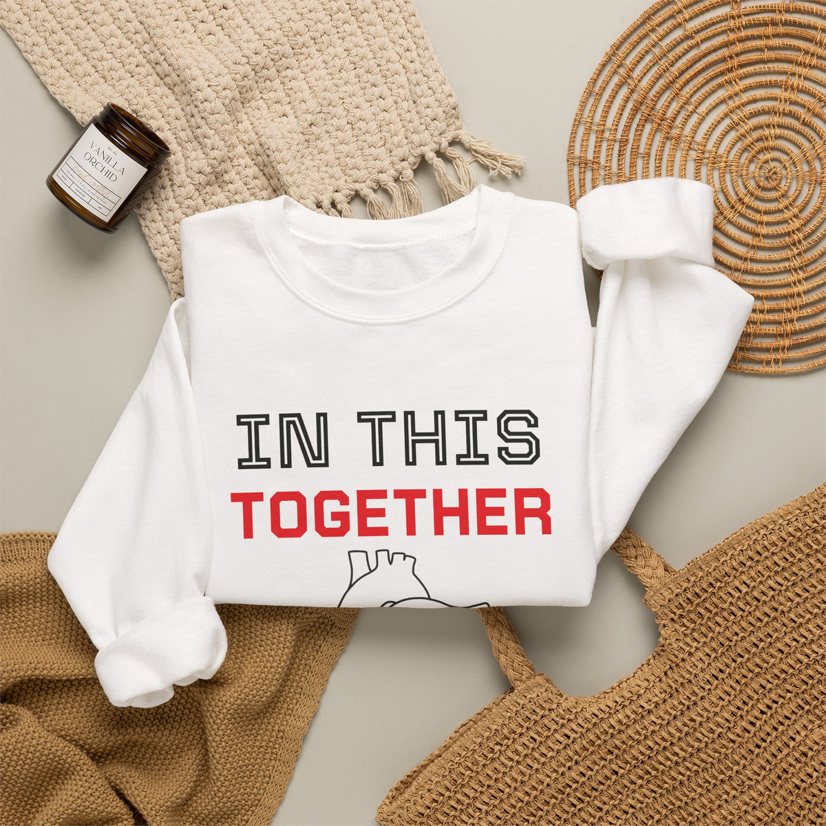 Crewneck Sweatshirt — "In This Together" Heart Awareness Pullover