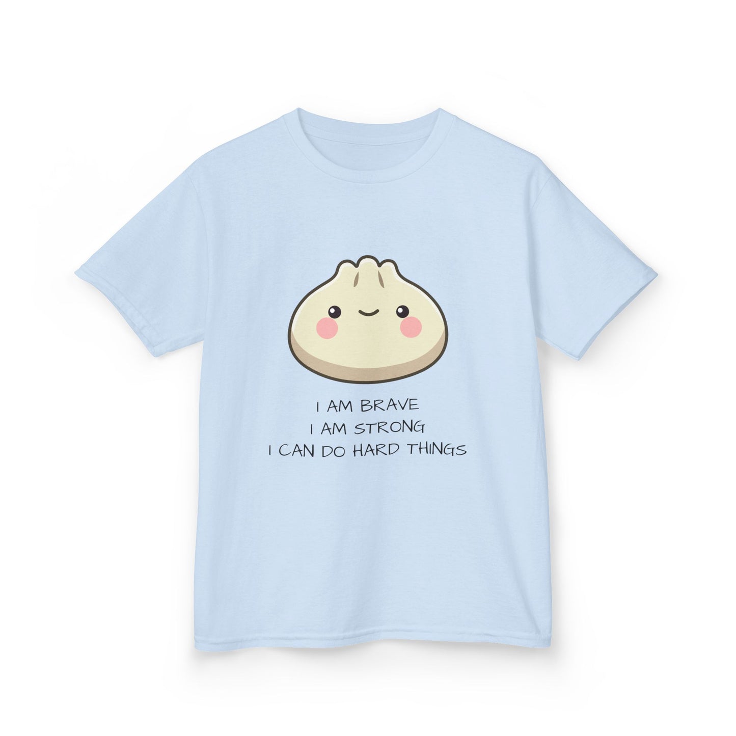 Marlee's Kids Tee — Cute Dumpling Graphic with 'I Am Brave, I Am Strong' Affirmation