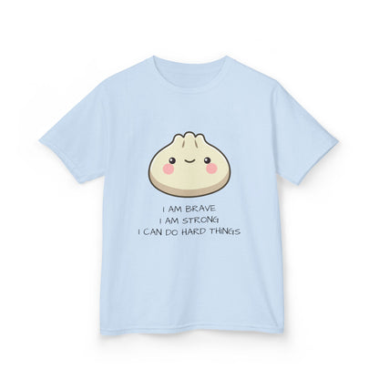 Marlee's Kids Tee — Cute Dumpling Graphic with 'I Am Brave, I Am Strong' Affirmation