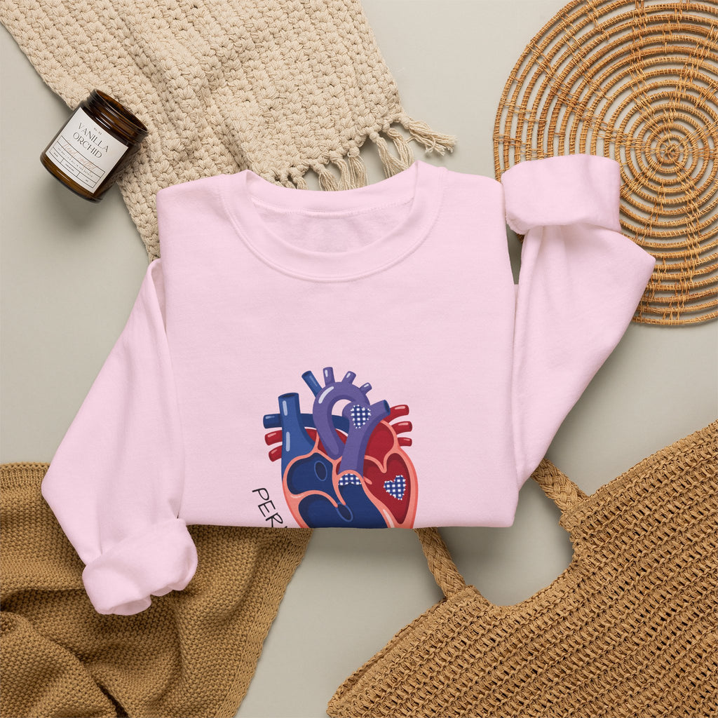 Crewneck Sweatshirt — 'Perfectly Patched' Anatomical Heart Graphic