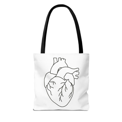 Anatomical Heart Tote Bag — Minimal Line Art Medical Shopper