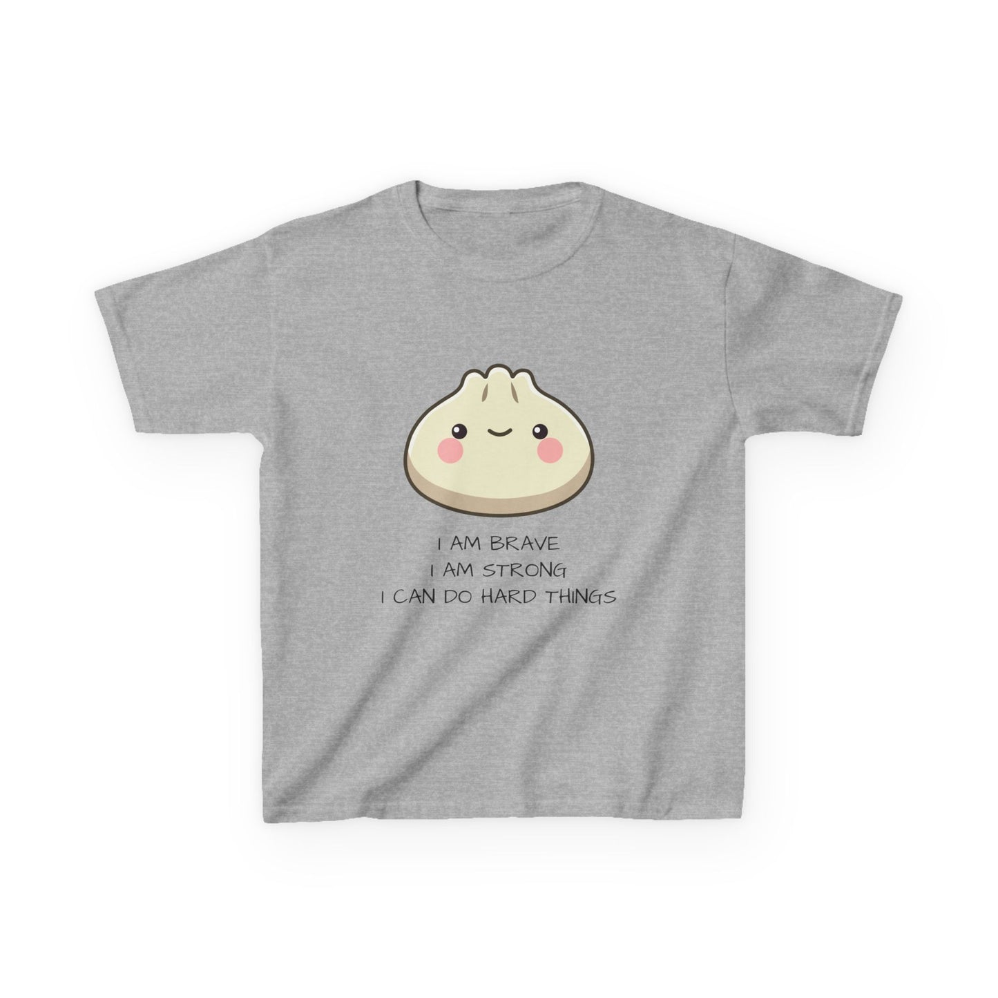 Marlee's Kids Tee — Cute Dumpling Graphic with 'I Am Brave, I Am Strong' Affirmation