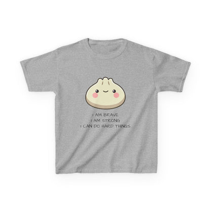Marlee's Kids Tee — Cute Dumpling Graphic with 'I Am Brave, I Am Strong' Affirmation