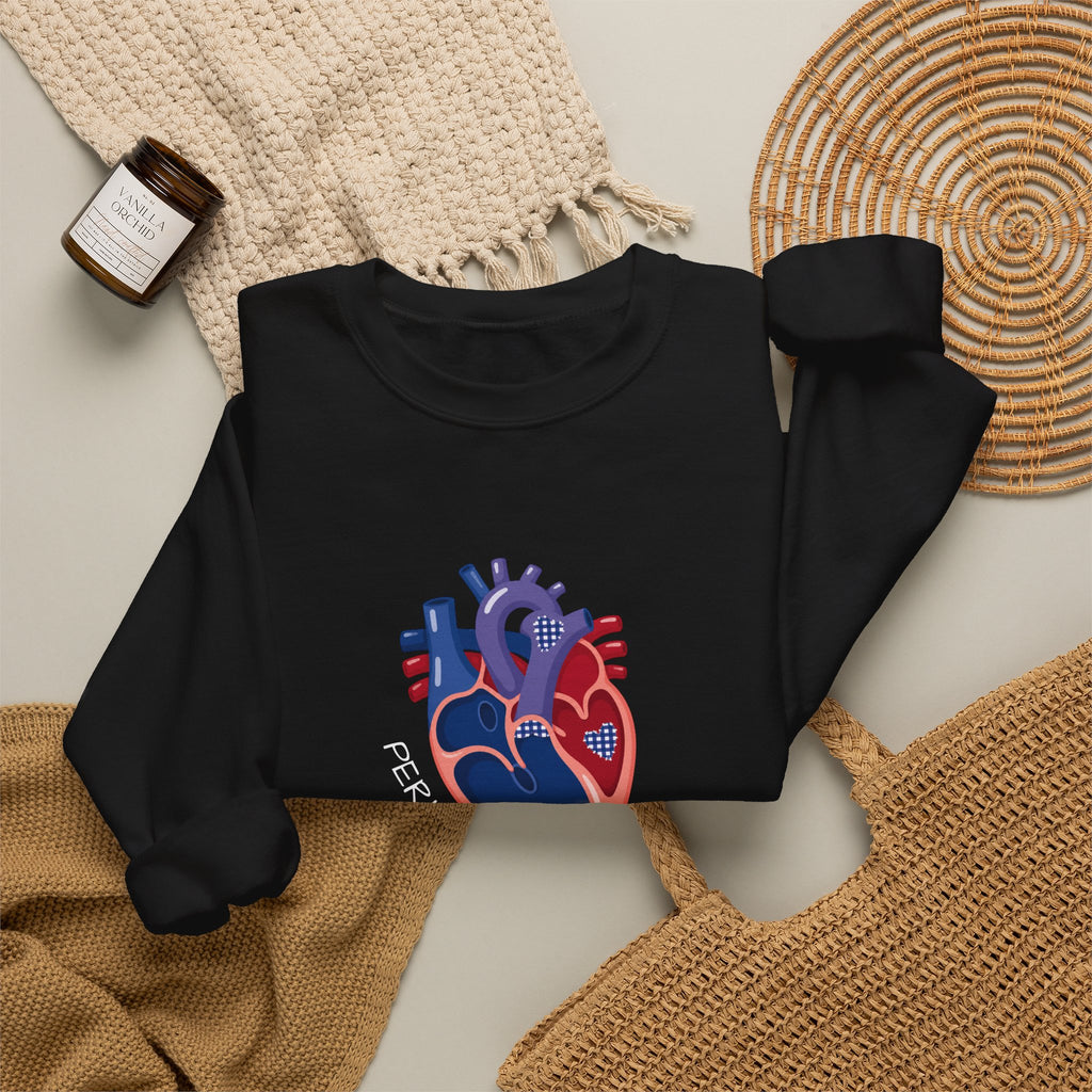 Crewneck Sweatshirt — 'Perfectly Patched' Anatomical Heart Graphic