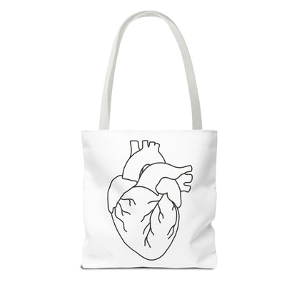 Anatomical Heart Tote Bag — Minimal Line Art Medical Shopper