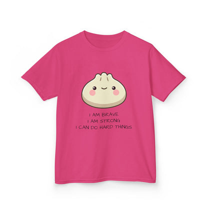Marlee's Kids Tee — Cute Dumpling Graphic with 'I Am Brave, I Am Strong' Affirmation