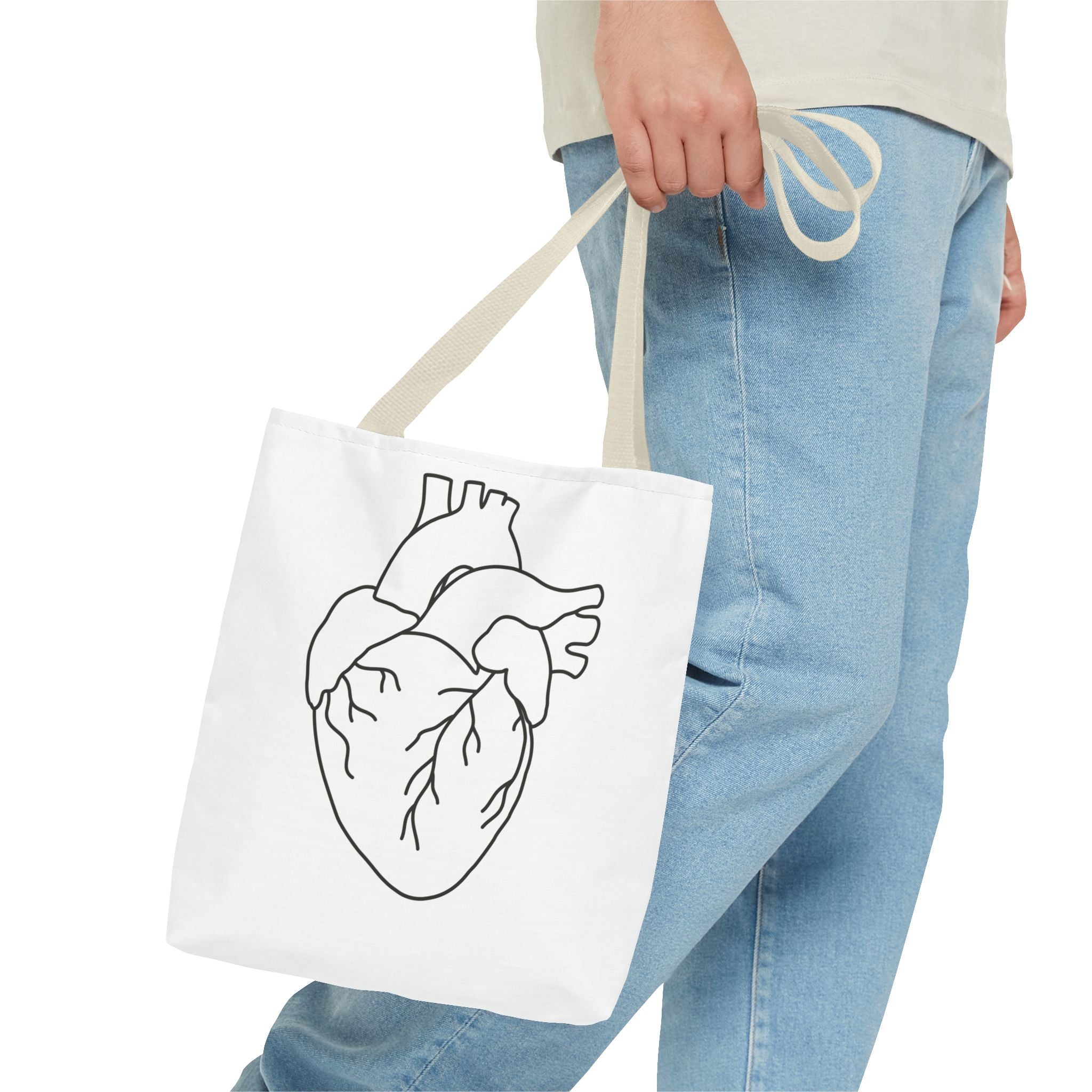Anatomical Heart Tote Bag — Minimal Line Art Medical Shopper