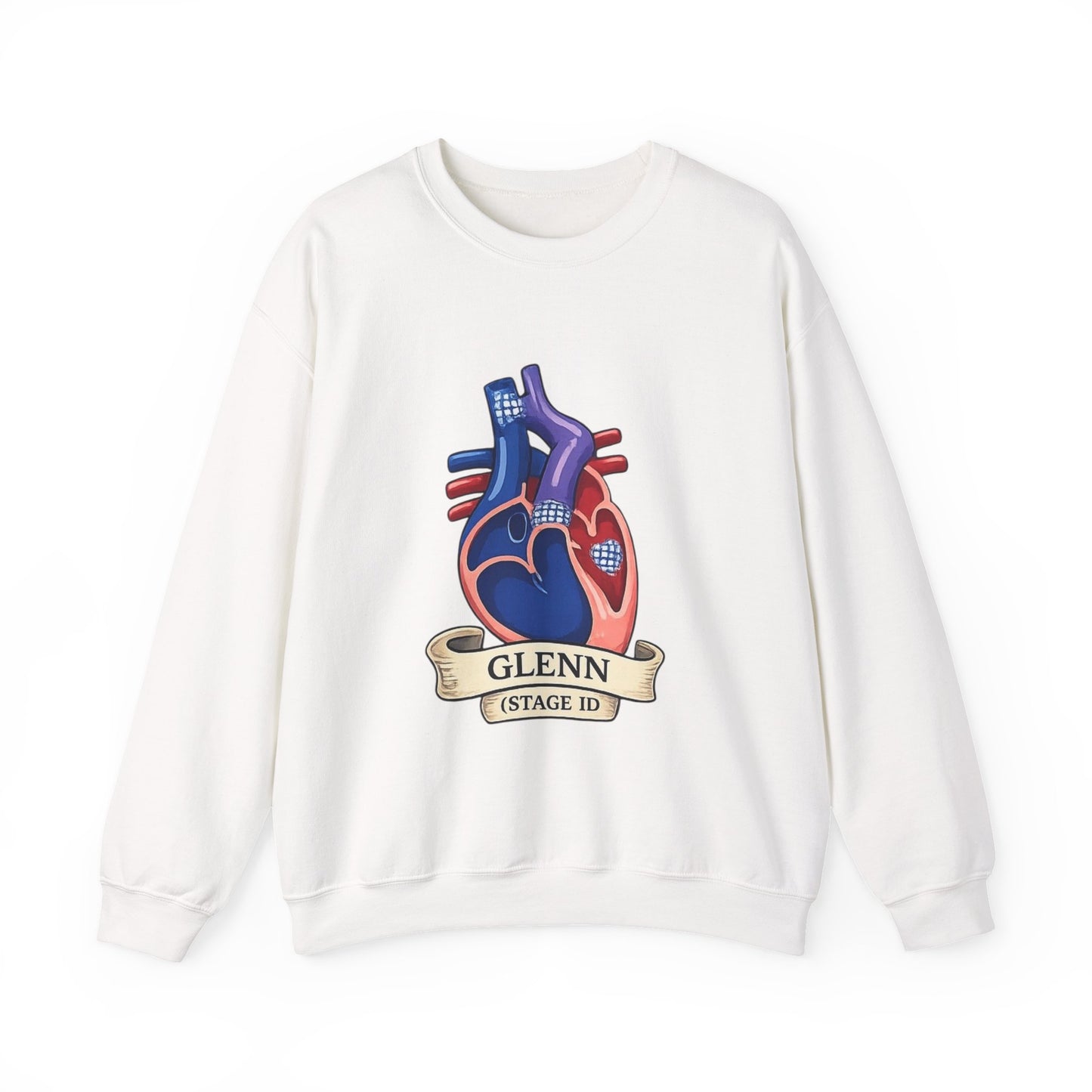 Heart Guitar Crewneck Sweatshirt — Personalized "GLENN (STAGE ID)" Musician Design