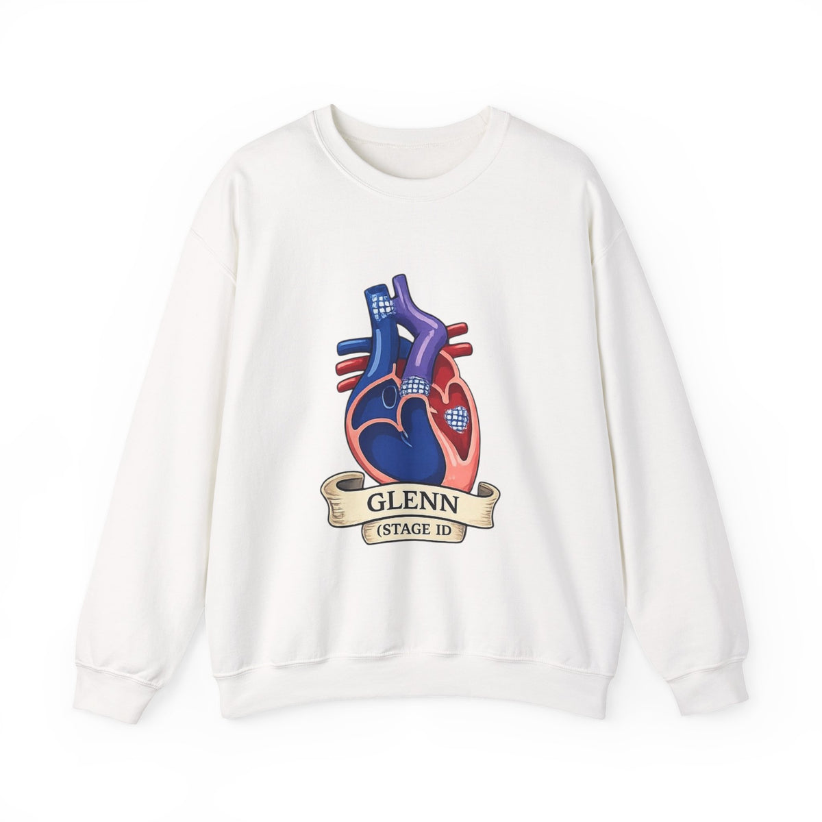 Heart Guitar Crewneck Sweatshirt — Personalized "GLENN (STAGE ID)" Musician Design