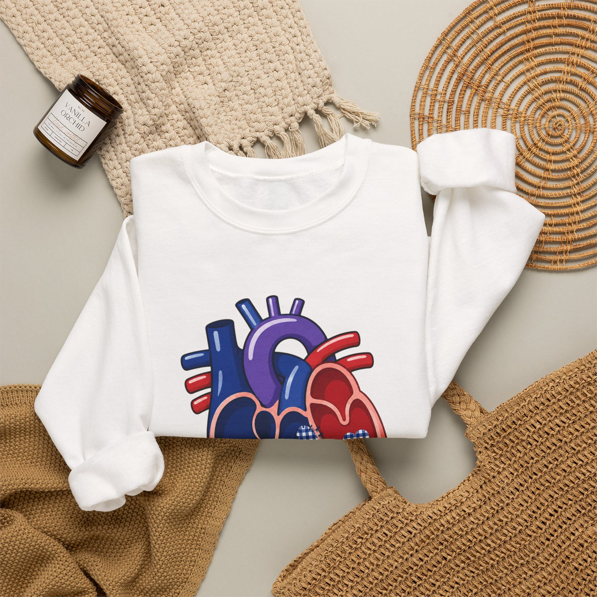 ASD Repair Heart Crewneck Sweatshirt — Autism Support Anatomical Heart Design