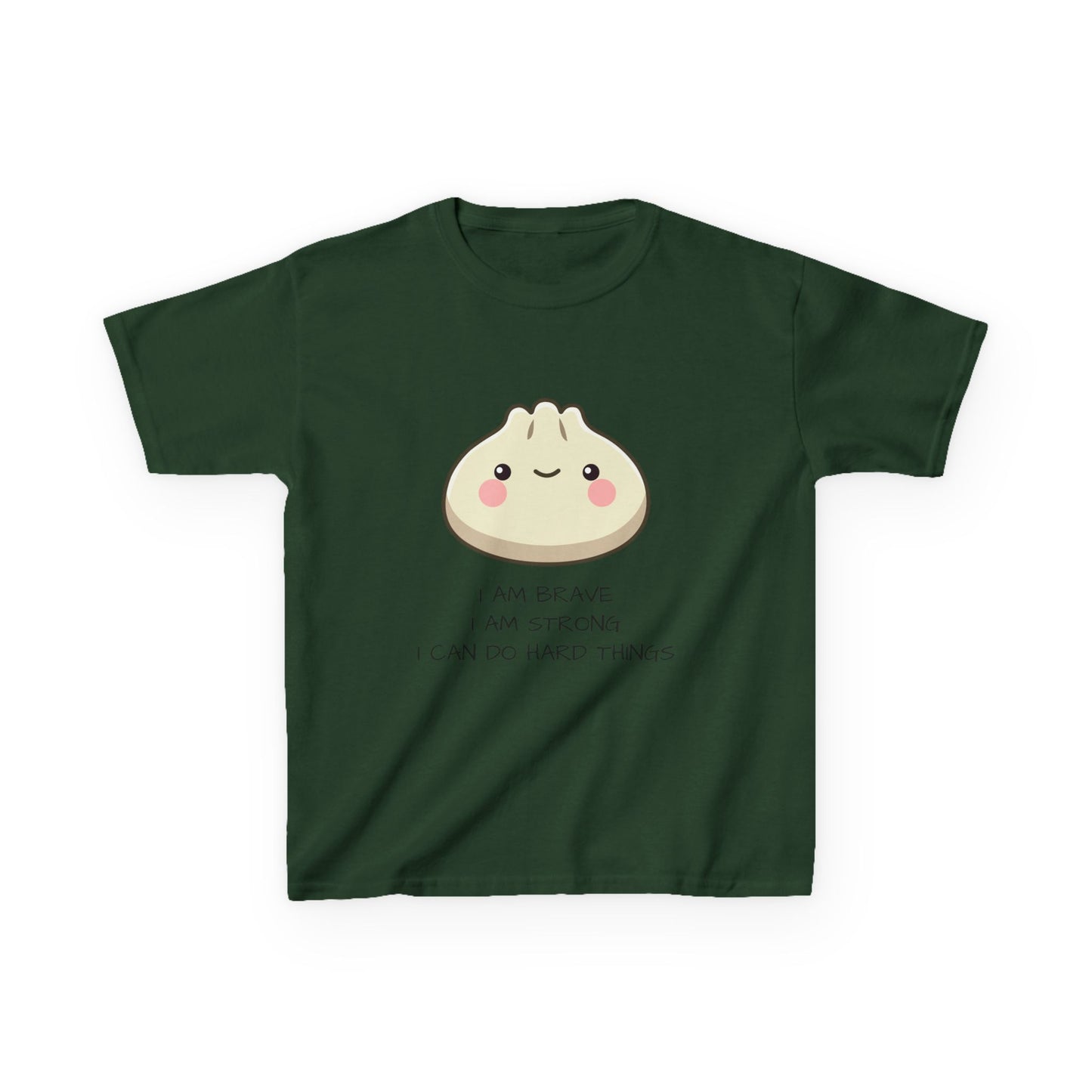 Marlee's Kids Tee — Cute Dumpling Graphic with 'I Am Brave, I Am Strong' Affirmation