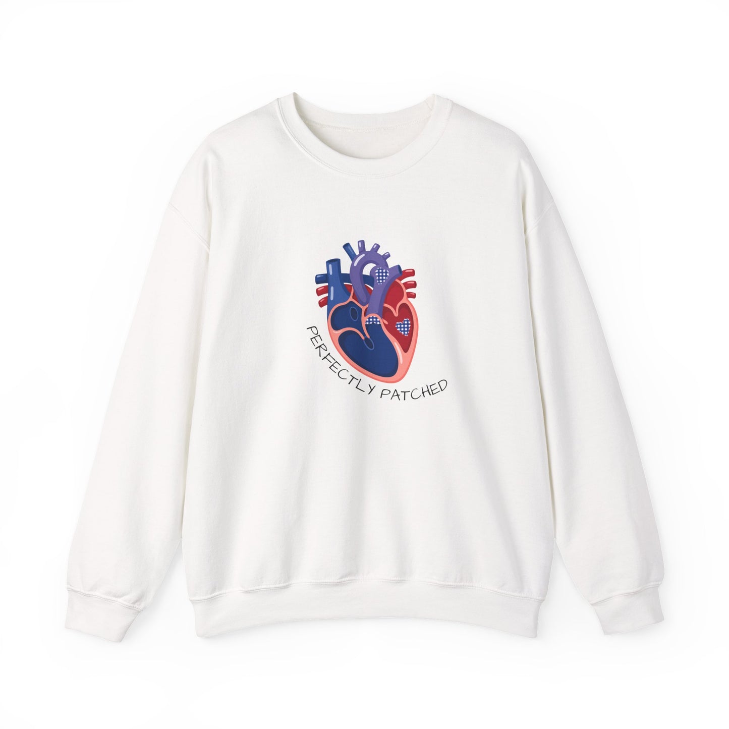 Crewneck Sweatshirt — 'Perfectly Patched' Anatomical Heart Graphic