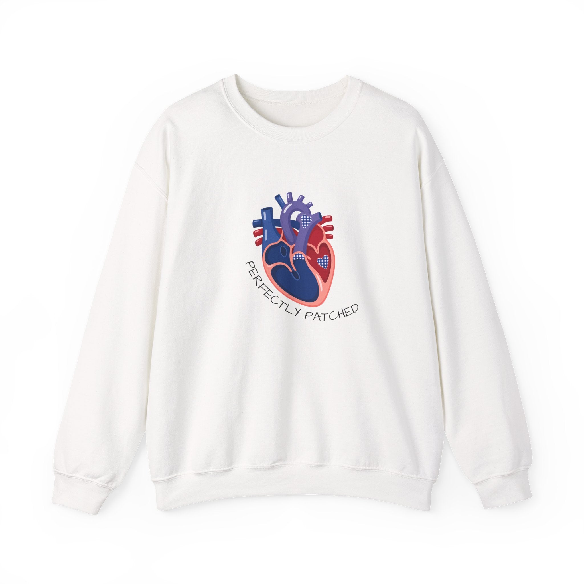 Crewneck Sweatshirt — 'Perfectly Patched' Anatomical Heart Graphic