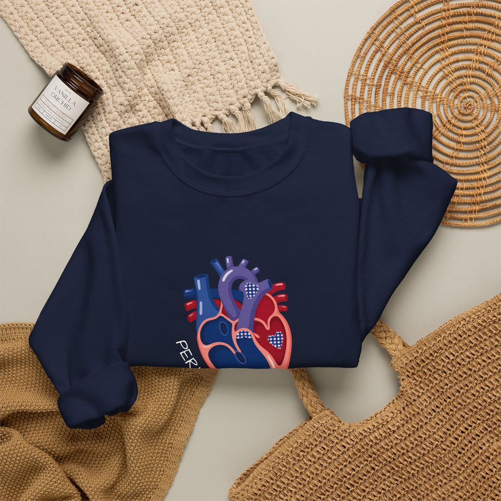 Crewneck Sweatshirt — 'Perfectly Patched' Anatomical Heart Graphic