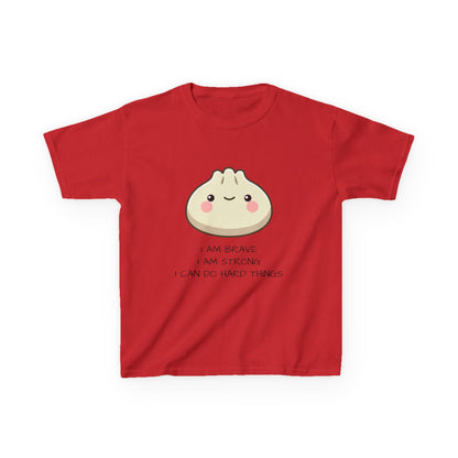 Marlee's Kids Tee — Cute Dumpling Graphic with 'I Am Brave, I Am Strong' Affirmation