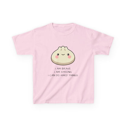 Marlee's Kids Tee — Cute Dumpling Graphic with 'I Am Brave, I Am Strong' Affirmation