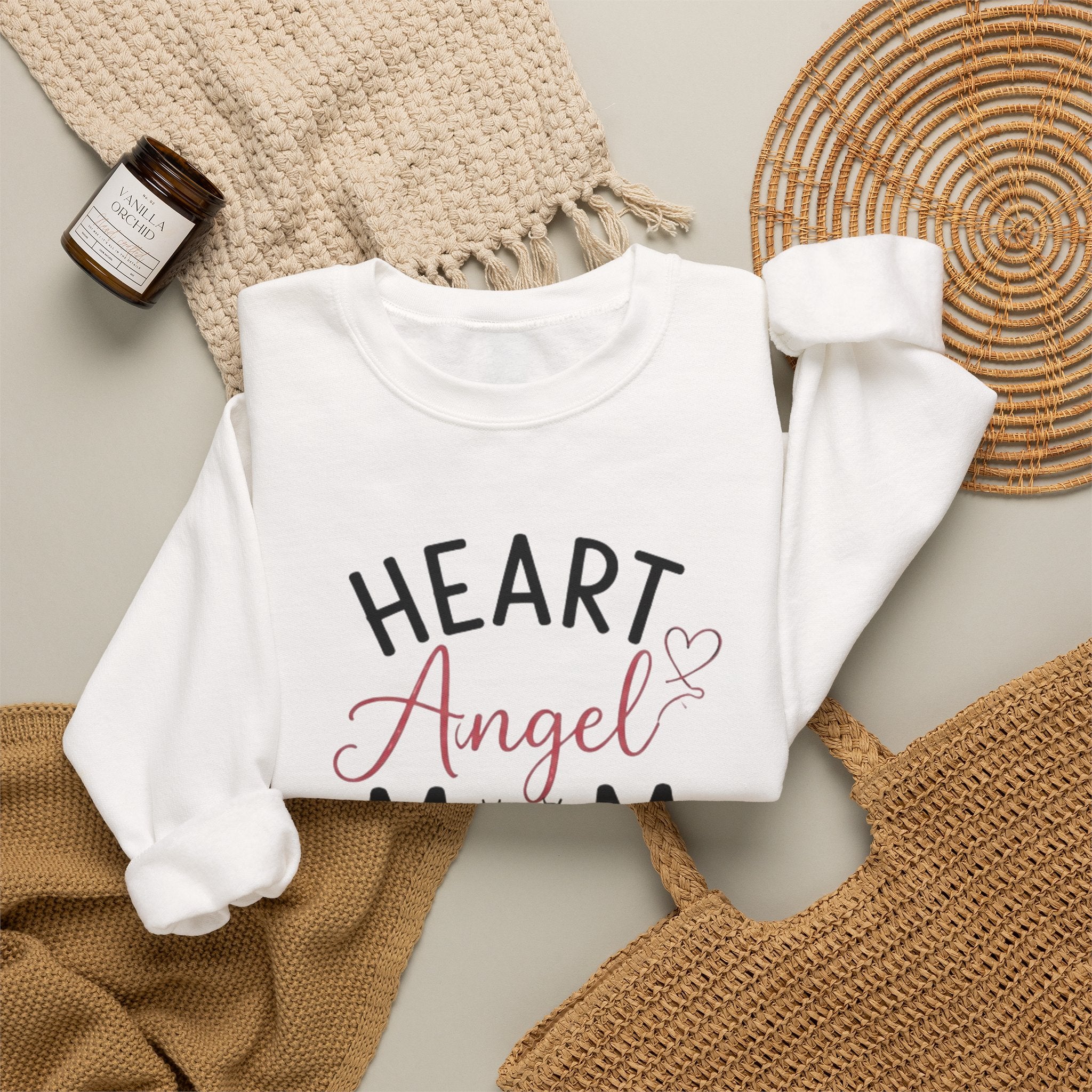 Sweatshirt — "Heart Angel Mom" Memorial Crewneck for Grieving Mothers