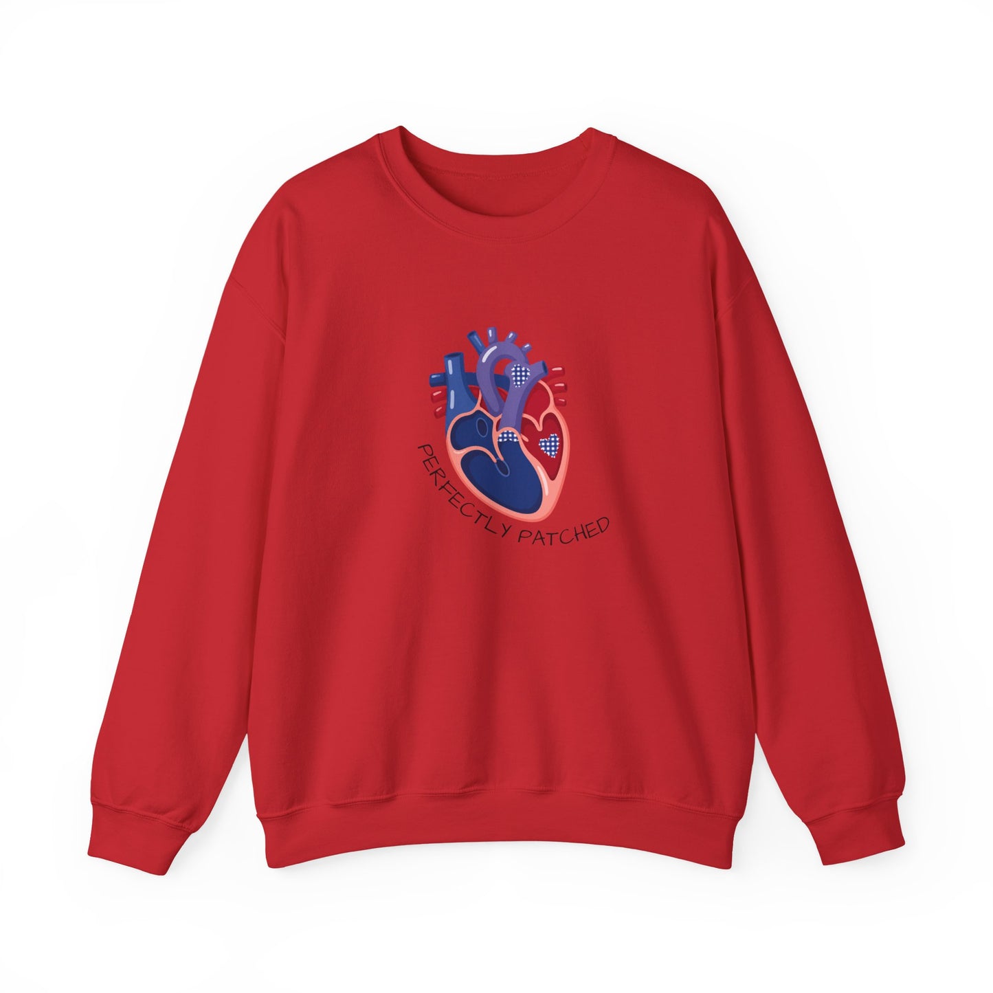 Crewneck Sweatshirt — 'Perfectly Patched' Anatomical Heart Graphic