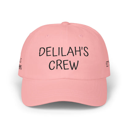 Delilah's Crew Embroidered Dad Cap — Personalized White Baseball Hat ("1 in 100" Back)
