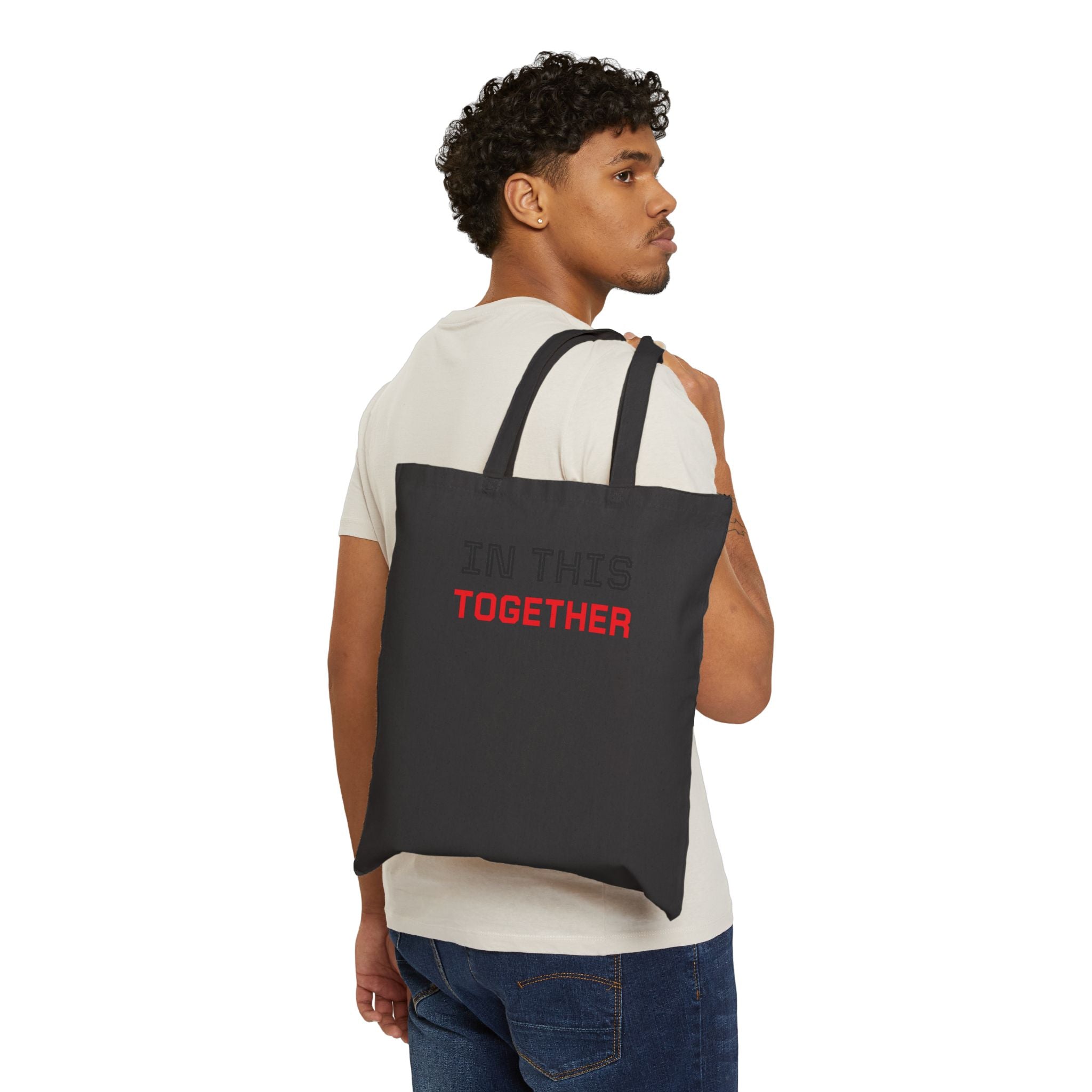 In This Together Tote Bag – Heart Illustration Cotton Canvas Grocery & Everyday Tote