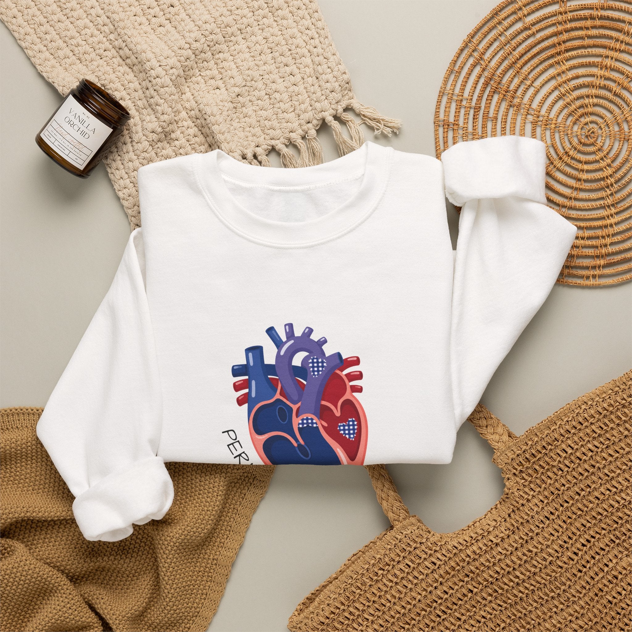 Crewneck Sweatshirt — 'Perfectly Patched' Anatomical Heart Graphic