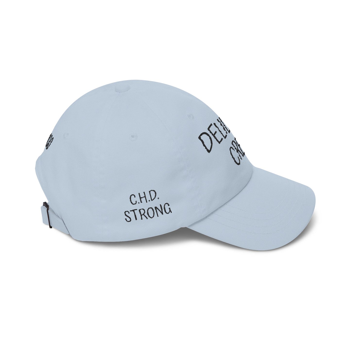 Delilah's Crew Embroidered Dad Cap — Personalized White Baseball Hat ("1 in 100" Back)