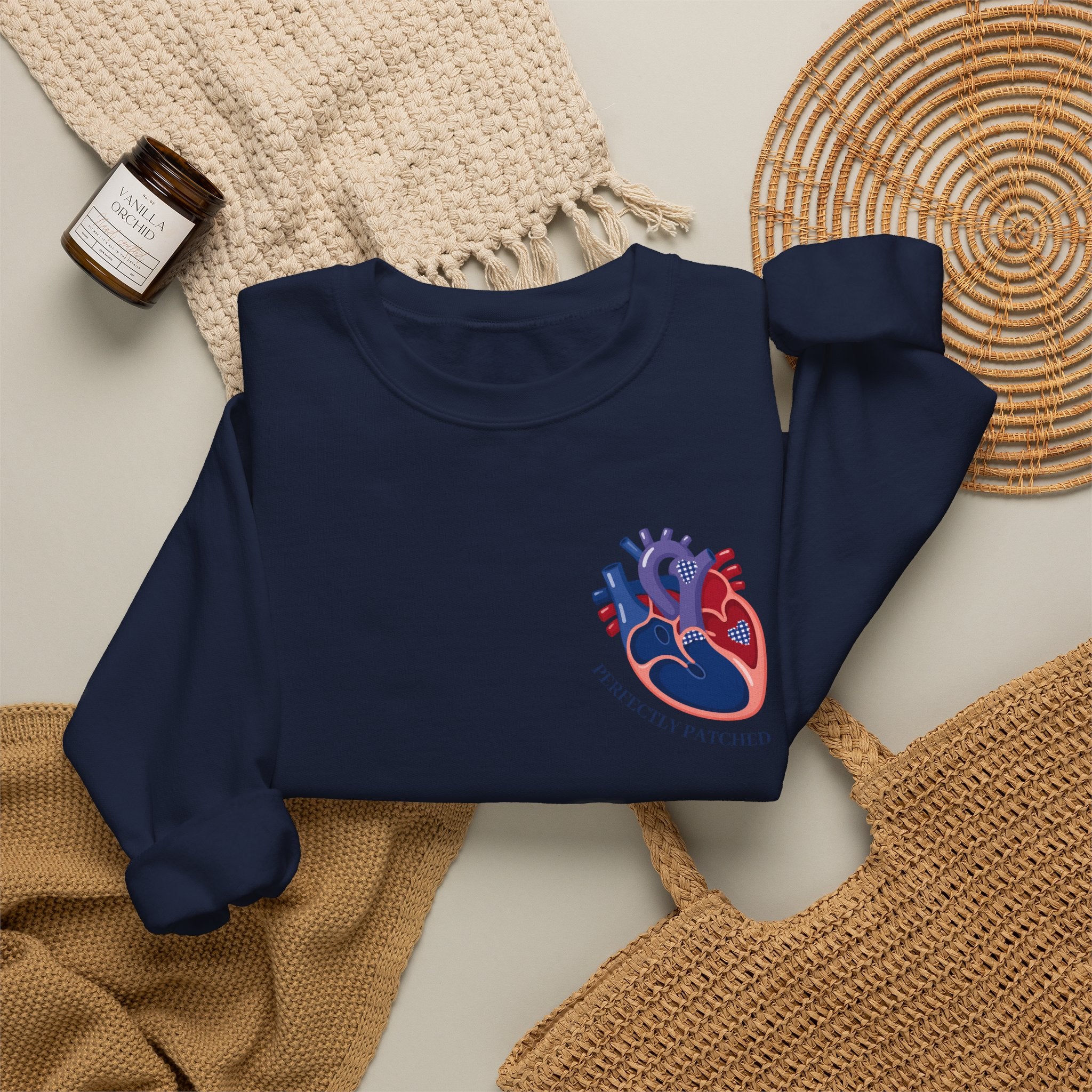 Anatomical Heart Crewneck Sweatshirt — Red & Blue Heart Design