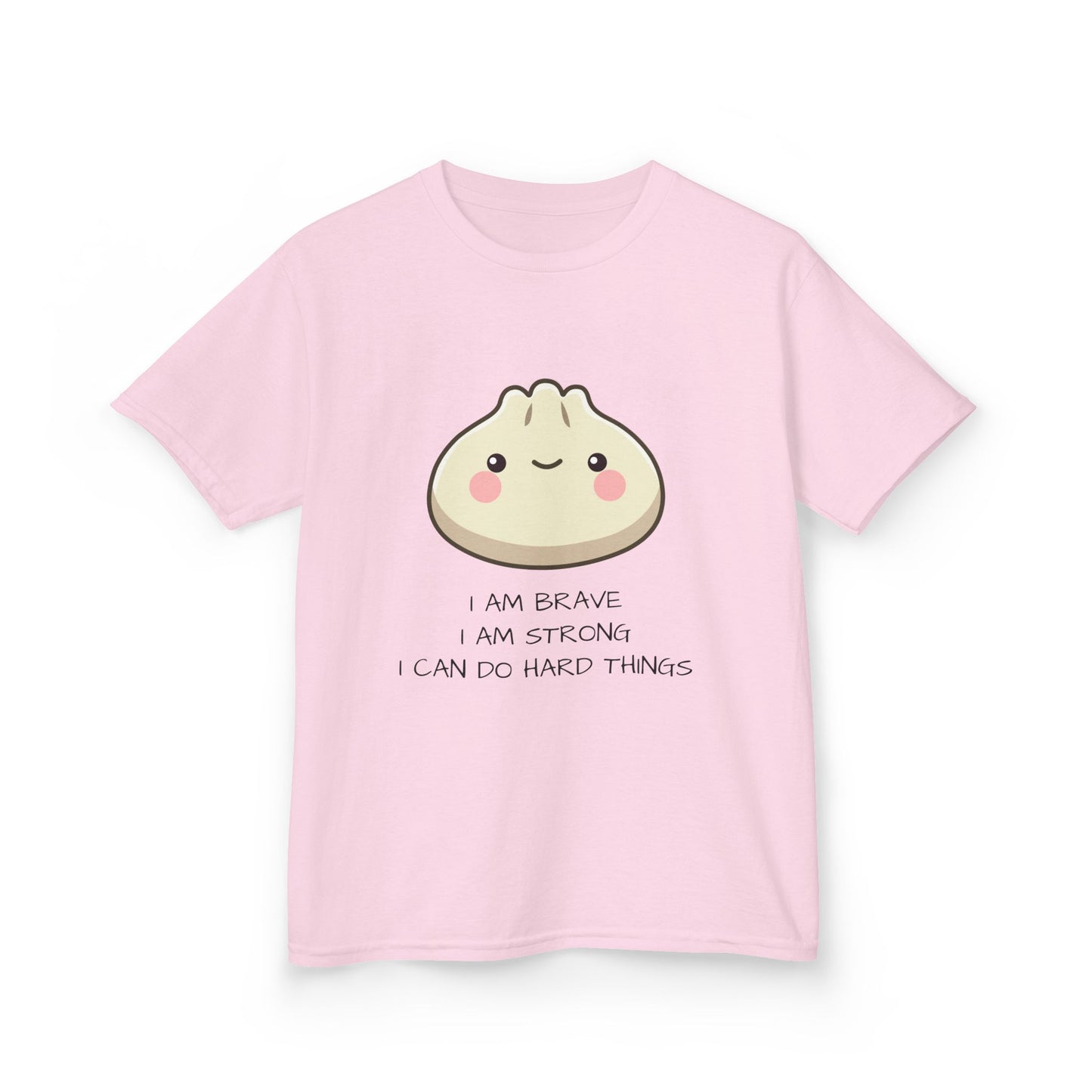 Marlee's Kids Tee — Cute Dumpling Graphic with 'I Am Brave, I Am Strong' Affirmation