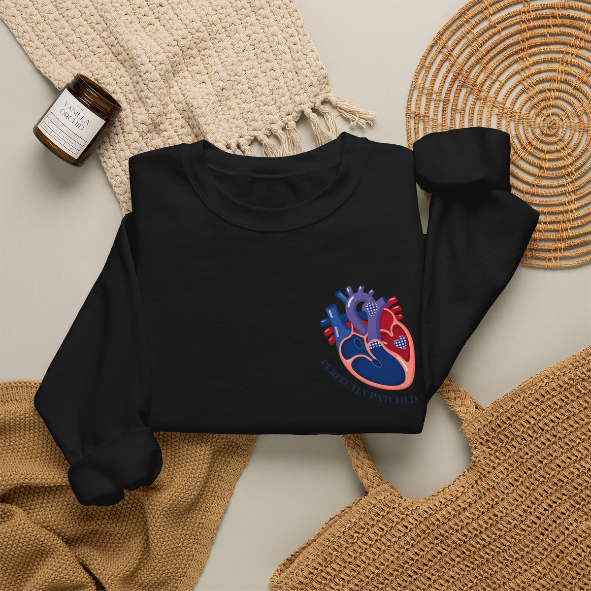 Anatomical Heart Crewneck Sweatshirt — Red & Blue Heart Design