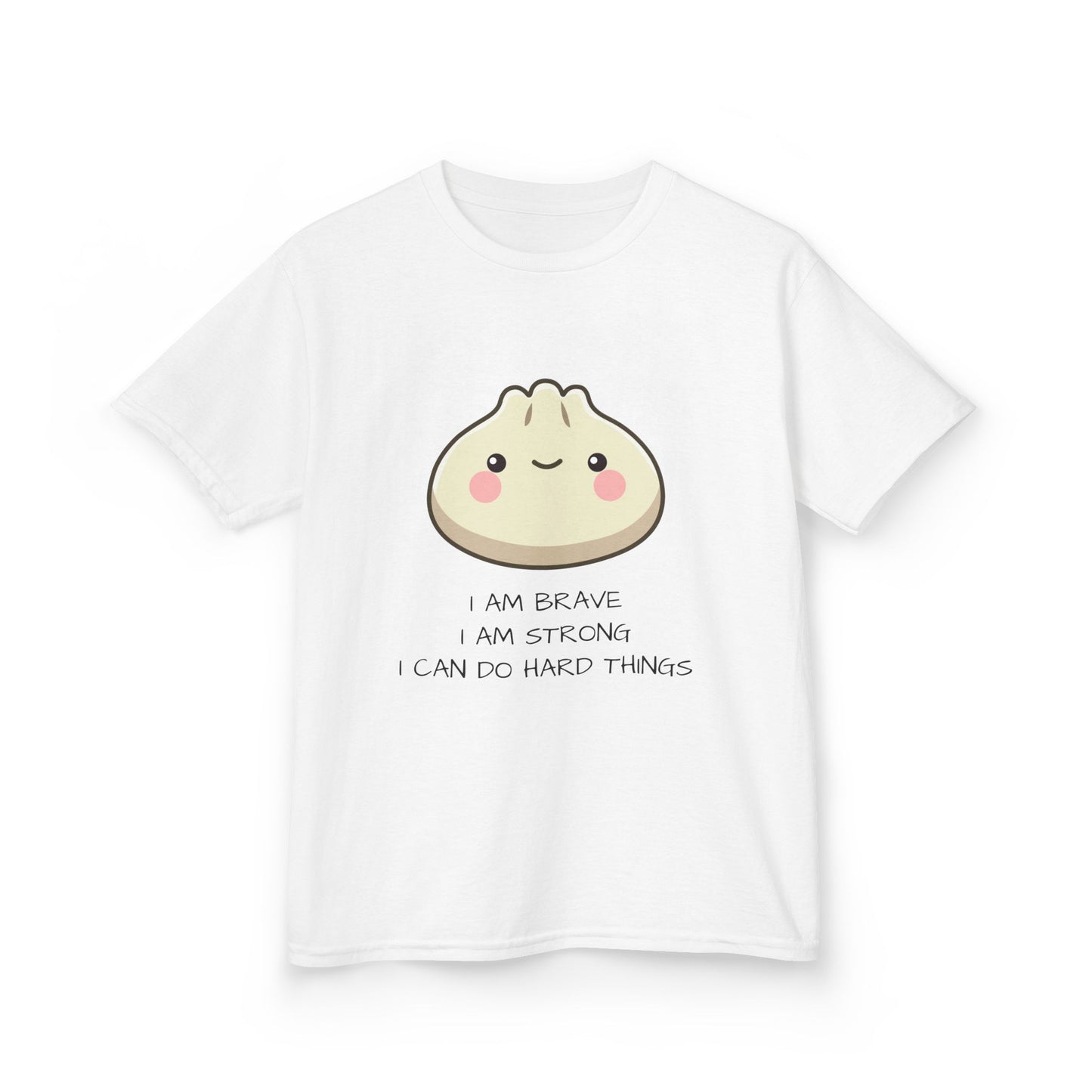 Marlee's Kids Tee — Cute Dumpling Graphic with 'I Am Brave, I Am Strong' Affirmation