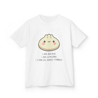 Marlee's Kids Tee — Cute Dumpling Graphic with 'I Am Brave, I Am Strong' Affirmation