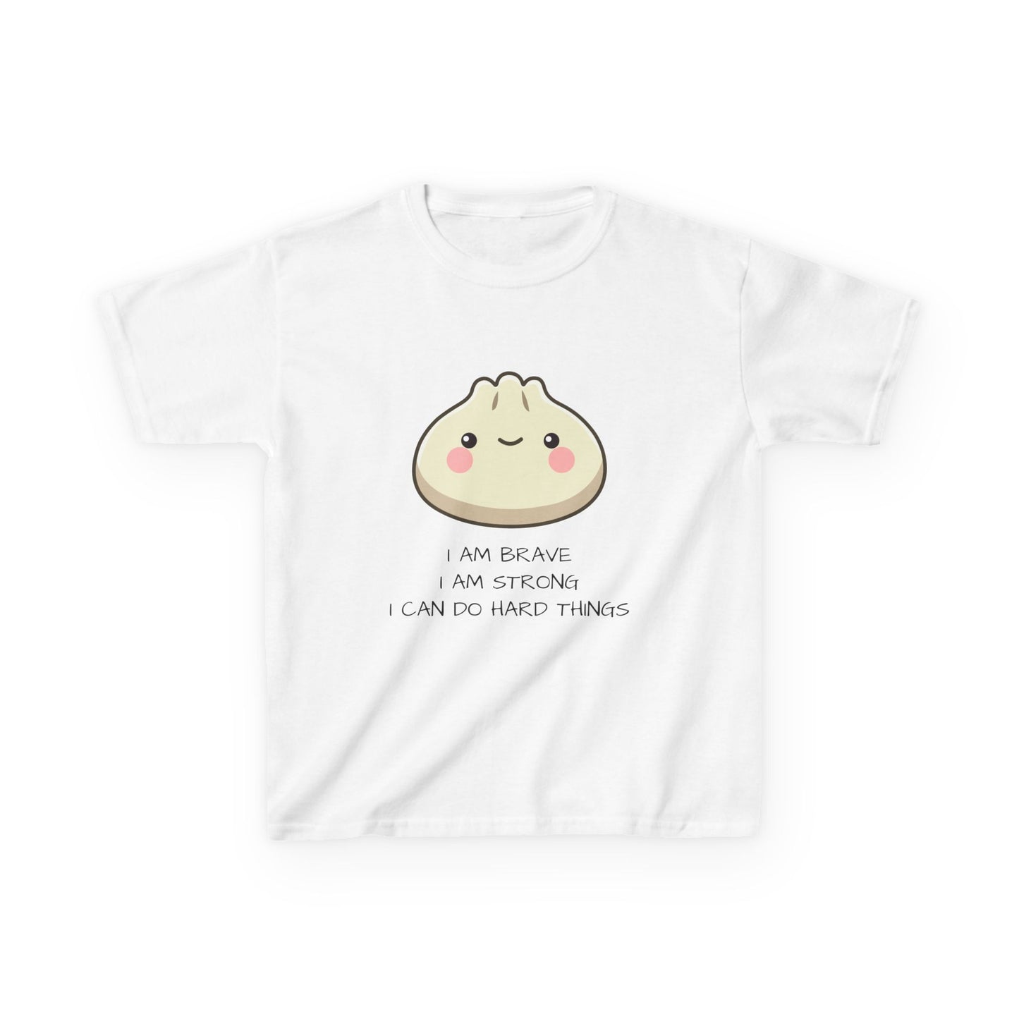 Marlee's Kids Tee — Cute Dumpling Graphic with 'I Am Brave, I Am Strong' Affirmation