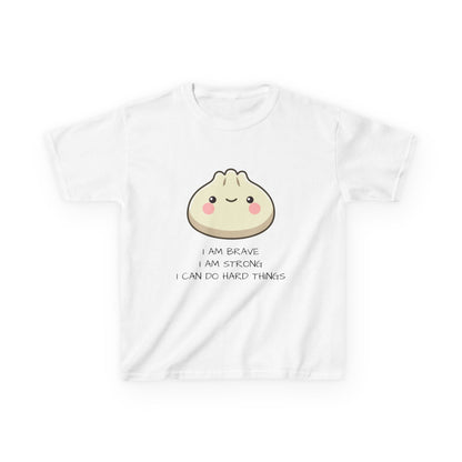 Marlee's Kids Tee — Cute Dumpling Graphic with 'I Am Brave, I Am Strong' Affirmation