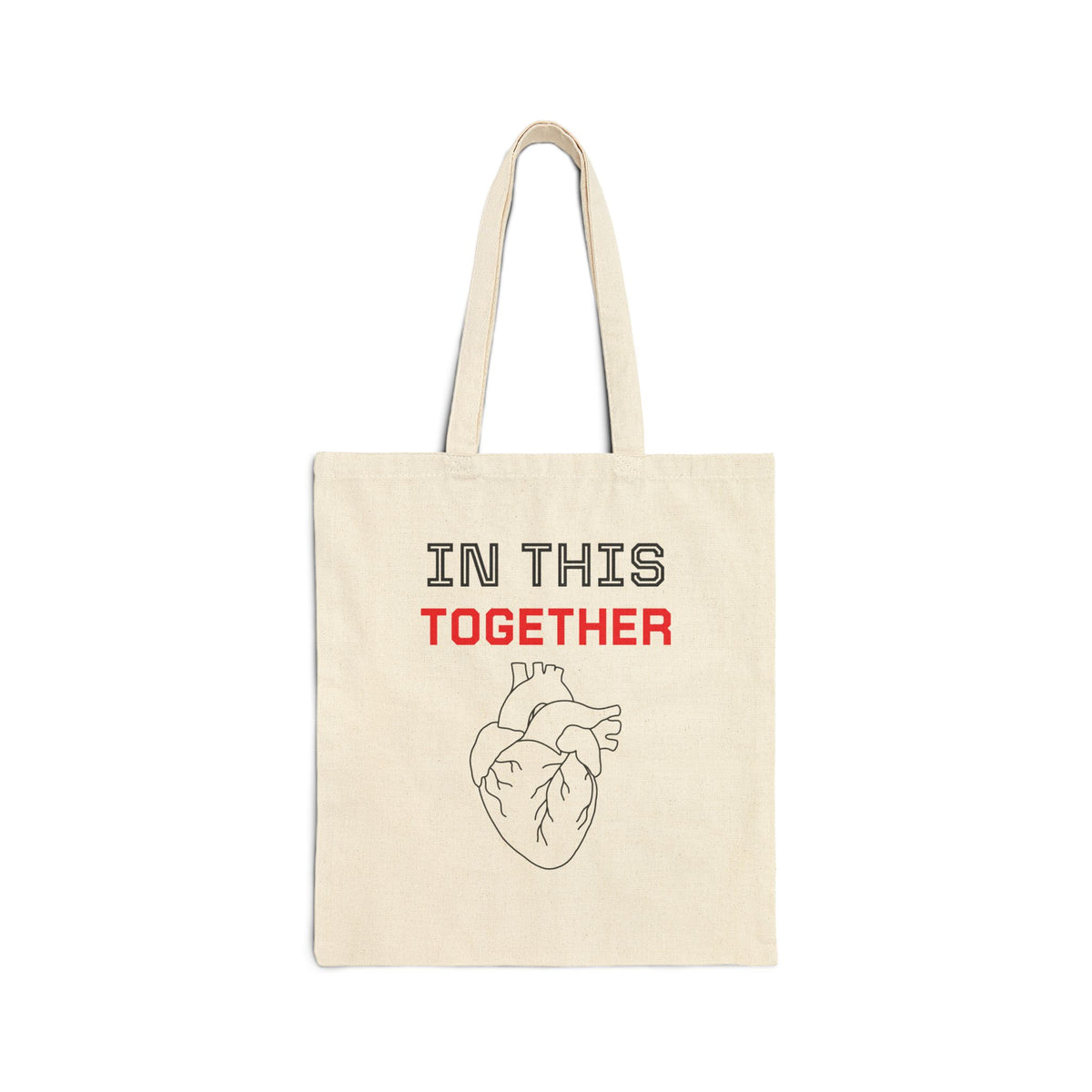 In This Together Tote Bag – Heart Illustration Cotton Canvas Grocery & Everyday Tote