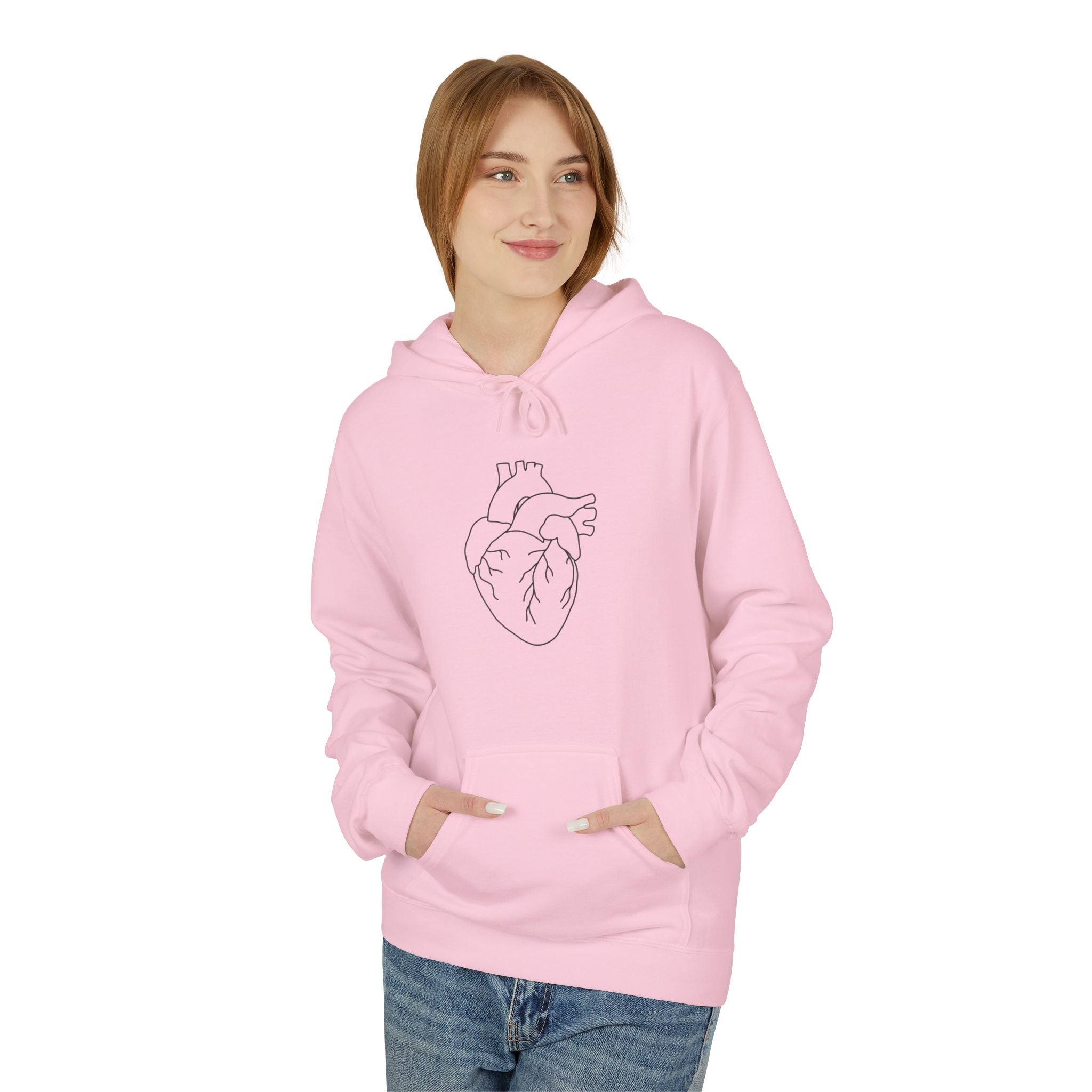 Minimal Anatomical Heart Hoodie — Line Art Medical Heart Pullover