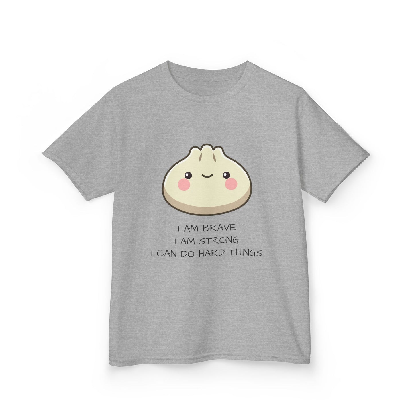 Marlee's Kids Tee — Cute Dumpling Graphic with 'I Am Brave, I Am Strong' Affirmation