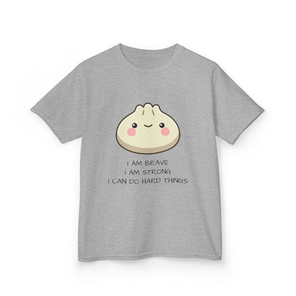 Marlee's Kids Tee — Cute Dumpling Graphic with 'I Am Brave, I Am Strong' Affirmation