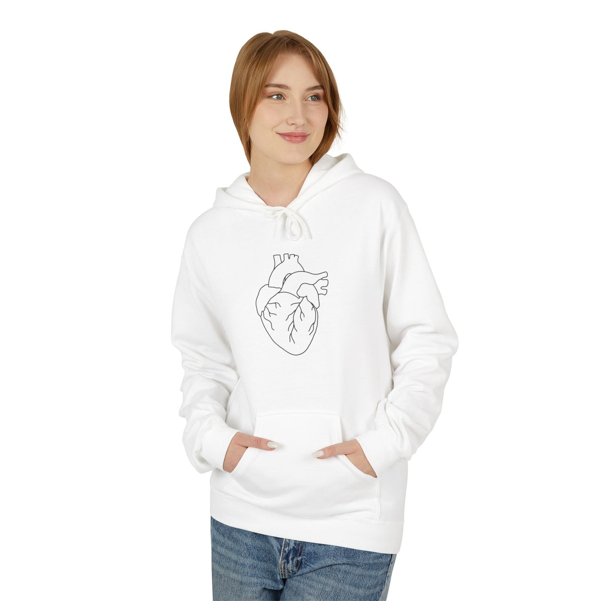 Minimal Anatomical Heart Hoodie — Line Art Medical Heart Pullover