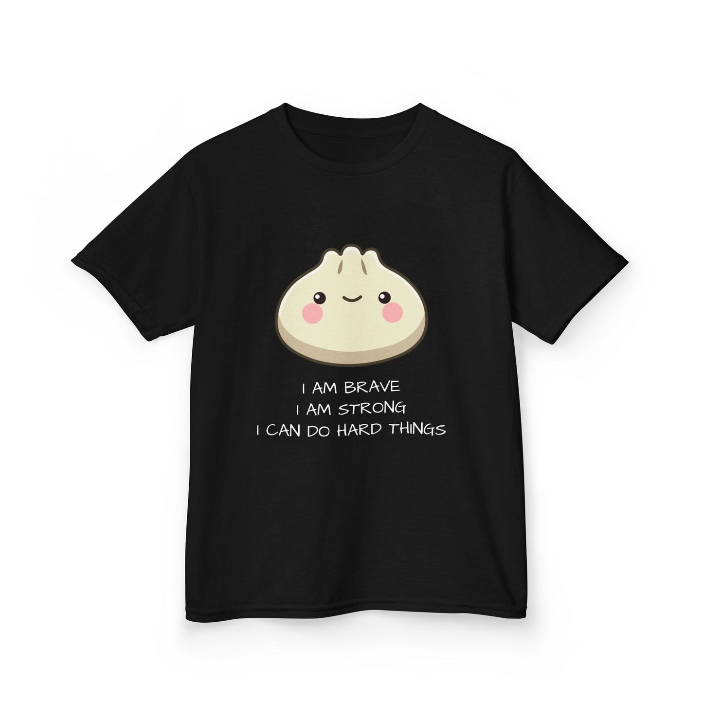 Marlee's Kids Tee — Cute Dumpling Graphic with 'I Am Brave, I Am Strong' Affirmation